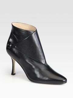 Manolo Blahnik Black Diaz Leather Ankle Boots $895 Size 37
