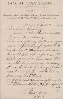 1896 JAS M Davidson Mahaffey PA Merchants Letter