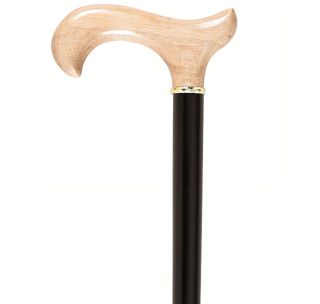 Natural Maplewood Derby Handle with Black Laquered Shaft Walking Cane