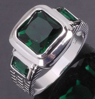 Size 8 9 10 11 Jewelry Mans Green Emerald 10KT White Gold Filled Ring