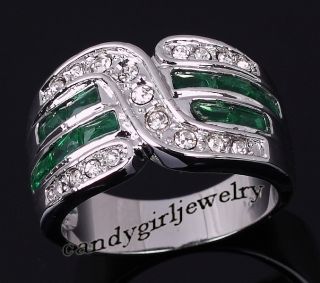 Jewelry Mans Green Emerald 10KT White Gold Filled Ring Size 10 For