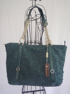 Marco Buggiani Teal Green Blue Flower Leather Tote Bag Italy New