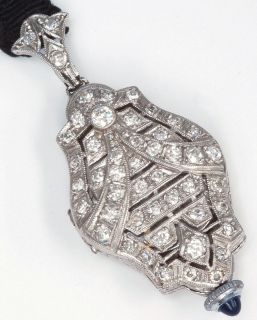 Ladys Platinum Diamond Pendant Watch Art Deco