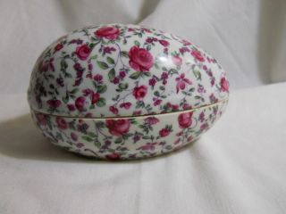 Norcrest Japan Rose Chintz Egg Large Trinket Box C 1950S
