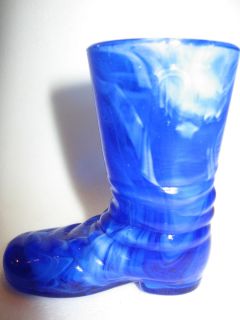 Cobalt blue slag glass Shoe / Slipper Boot christmas high heel texas