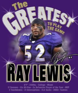 Ray Lewis Tribute Tee Shirt Greatest to Play The Game Ravens Purple