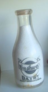 Milk Bottle Black Pyro Quart Cushwas Dairy Martinsburg WV
