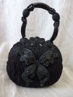 Mary Frances Black Beaded Butterfly Evening Bag