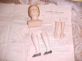 Mary Todd Lincoln Porcelain Doll Kit Head,Arms,Legs,& Body Pattern Inc