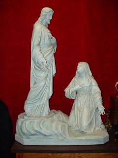 Antique Statue St Margaret Mary Alacoque Jesus Scene