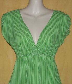 Max Edition Green Striped Ruched Babydoll Top $68