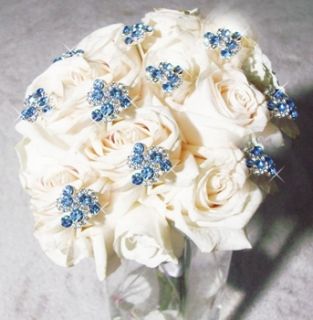 Lt Blue Crystal Swirl Wedding Bouquet Jewelry Pick 2pc