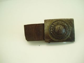 1916 German Belt Buckle with Leather Tab
