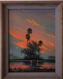 Amazing Florida Highwaymen Sam Newton Orange Red Sunset Dated 1992