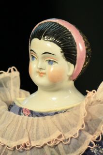 358 17 Mary Todd Lincoln China Head Pink Head Band Doll Antique c1860s