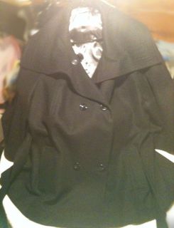 Womens Plus Belted Wool Blend Peacoat Black Size 3X