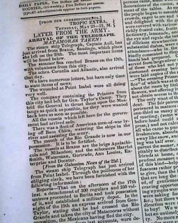 Mexican War Matamoras Charleston SC 1846 Old Newspaper