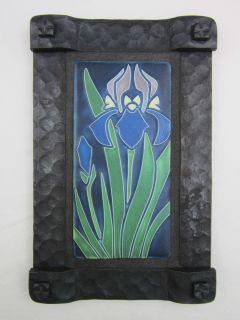 Arts Crafts Motawi Iris Tile Plaque in Forged Wrought Iron