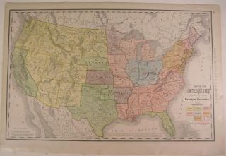 Population Map 1902 Rand McNally Color lithographed Antique Map