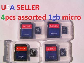  of Qty 4pcs used 1GB Assorted brands micro SD memory CARD 4 adapters