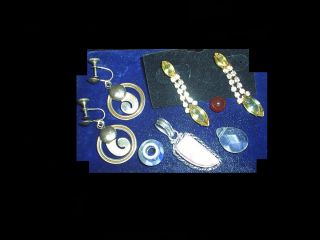 Vintage 50s Earrings Rhinestone Sterling Dichroic Estate Gem Jewelry