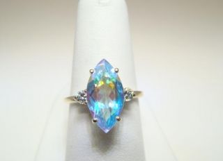 Mercury Mist Topaz Marquise and CZ Silver Ring