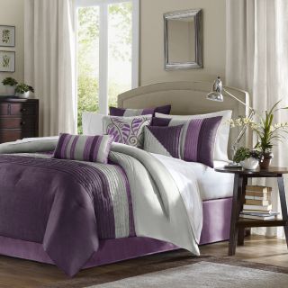 Cali King Madison Park Mendocino Purple 7 Piece Comforter Set Bedskirt