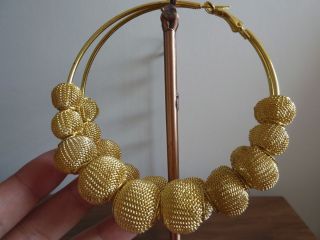 Gold Mesh Bead Ball Basketball Wives 80mm Large Hoop Earrings