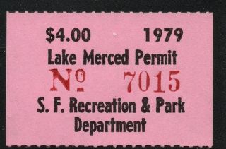 1979 California State Revenue Lake Merced San Francisco Fishing Stamp