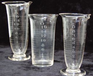Vintage Lot of 3 Beakers from The Whitall Tatum Co Etched Glass RARE