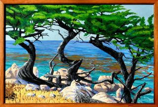 Monterey Cypress Pebble Beach Carmel CA Seascape Impressionist Framed