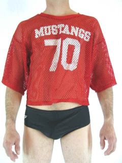 Fab Knit Mesh Jersey S S Red Mustang Football Gym Workout Lounge Wear