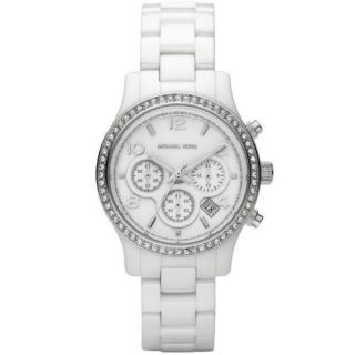 Michael Kors MK5469 White Ceramic Glitz Swarovski Chrono Watch MSRP$