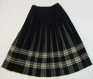  PENDLETON Pleated Black White Menzies Tartan Wool Skirt sz 10 NICE