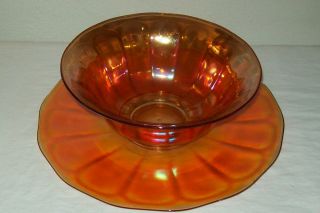 Vintage Merigold Carnival Glass Large Bowl and Matching Under Plate