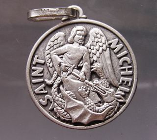 Big Vintage Silver Medal St Michael The Archangel 1