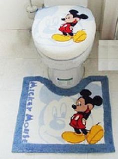 3pc Stretchy Disney Mickey Mouse Bathroom Toilet Lid Cover Mat Rug