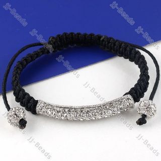 1pc Clear Crystal Micro Pave Long Tube Curved Bending Bead Handknitted