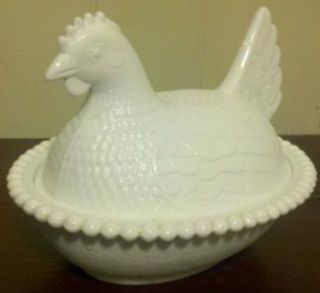 Milk Glass Rooster Caddy Dish