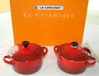 Le Creuset Cherry Red Stoneware Mini Cocottes Manufacturers Gift Boxed