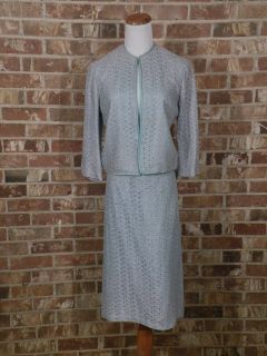 vtg 50s blue metallic skirt jacket ribbon lace fabric wiggle straight