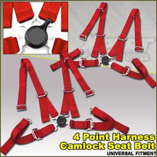 FIT FOR 2 X JDM 4 POINT CAMLOCK RACING SEAT BELT HARNESS RED