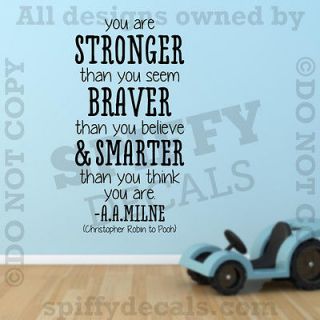 Winnie The Pooh Stronger Braver A.A. Milne Quote Vinyl Wall Decal