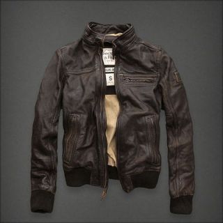 ABERCROMBIE & FITCH ROLLINS LEATHER CAFE RACER MOTORCYCLE JACKET M