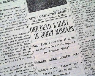 1937 Newspaper ROLLER COASTER Coney Island LUNA PARK Accident & Death