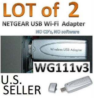 Lot of 2   Netgear USB Wi Fi Adapter WG111v3 , Wireless Card, Windows