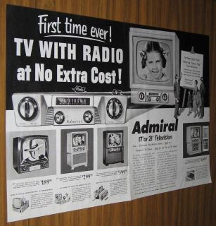 1952 VINTAGE AD~ADMIRAL TELEVISION SETS~THE TV WITH RADIO