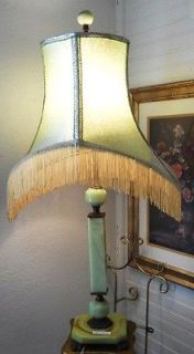Art Deco Akro Agate Jadite Table Lamp with Original Shade