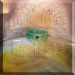 Green Agate Stone Mood Ring Band Rhinestone Birthstone Box Chart Size