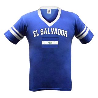 El Salvador Flag World Cup Soccer Olympics Mens V Neck Ringer T Shirt